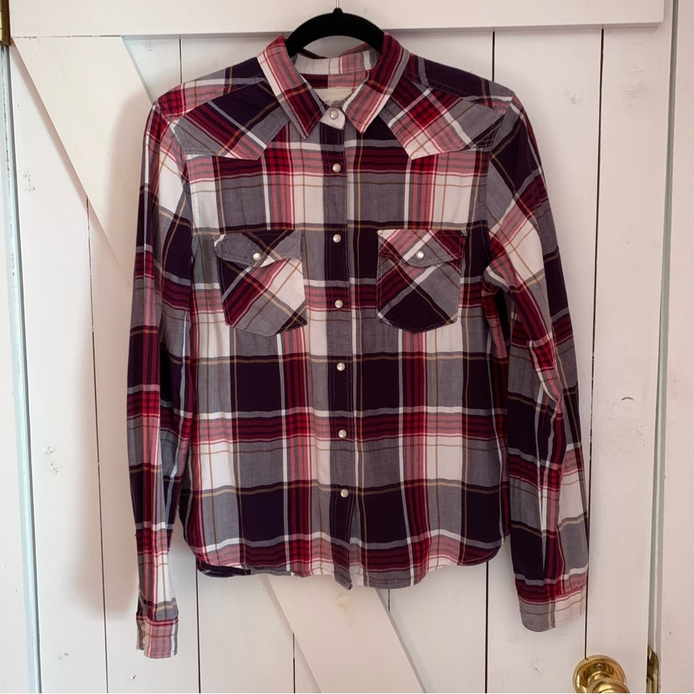 Western Pearl Snap Button Down Shirt Collared Red White and Blue Patriotic